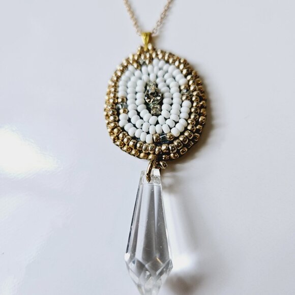 2/$27 | White + Crystal Beaded Indigenous Necklace | Handmade Jewelry - Picture 5 of 7